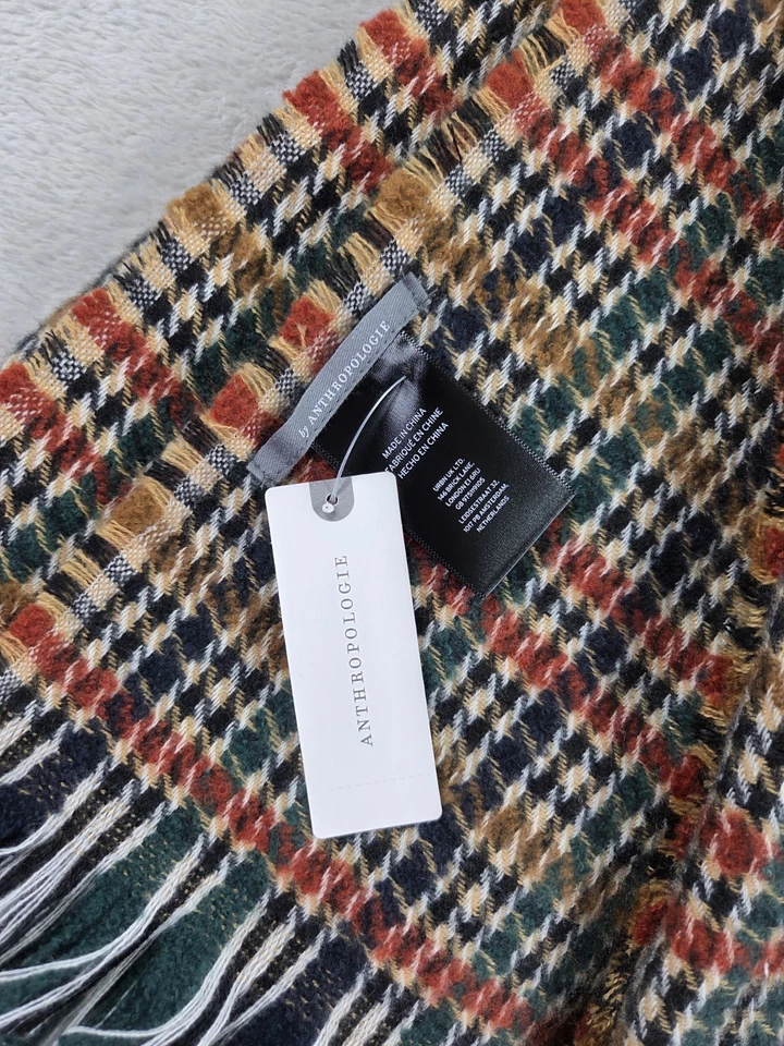 Nuevo Anthropologie Bufanda Pata de Gallo Flecos Suave Foto 3 de 4