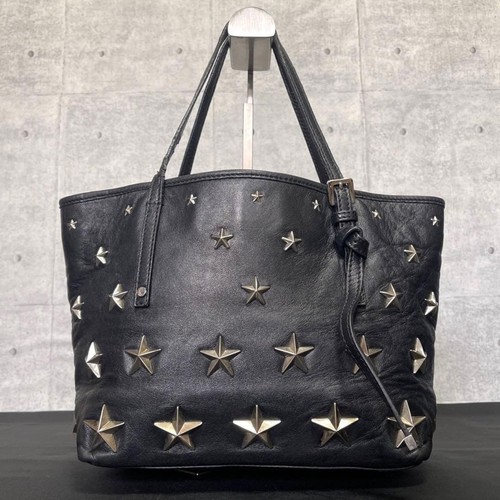 JIMMY CHOO SASHA/S Black Star Studded Leather Tote Bag Good Condition