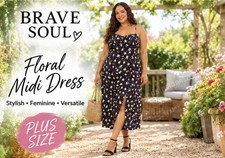 🇬🇧Brave Soul Plus Size 20 Floral Midi Dress Strappy Sweetheart Neck Split BNWT