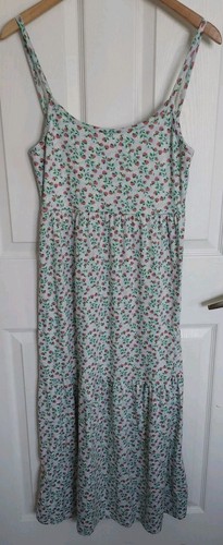 Light Blue Green Strawberry Floral Print Maxi Sundress EUC 5 BELOW Cute! - Picture 4 of 11