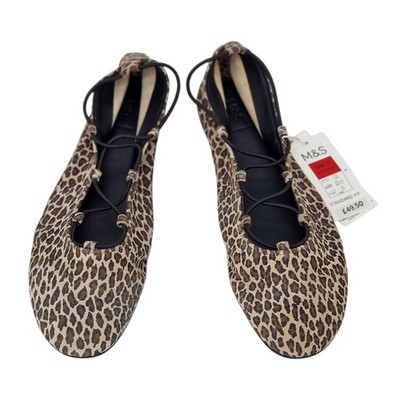 M&S Collection flache Damen-Pumps Leder Leopardenmuster Riemchen UVP 49,50 £