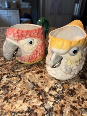 Vintage Fitz And Floyd Parrot Macaw Set Of 2 Mug Cups 1991