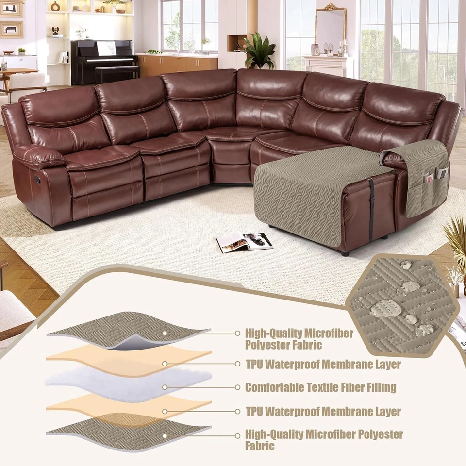 Capa chaise lounge seccional antiderrapante impermeável - virada para a direita, cáqui - Imagem 4 de 4