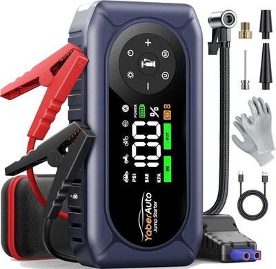 YaberAuto 9-in-1 Jump Starter with Air Compressor 4500A 150PSI Portable Car