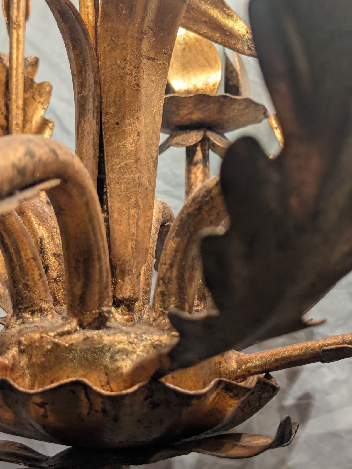 Italian Gilt GoldTole Italy Swag Light  Chandelier Hollywood Regency Mid Century