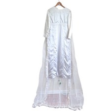 Vintage 60s Satin Wedding Dress Gown Small White Flowers Lace Detachable Train