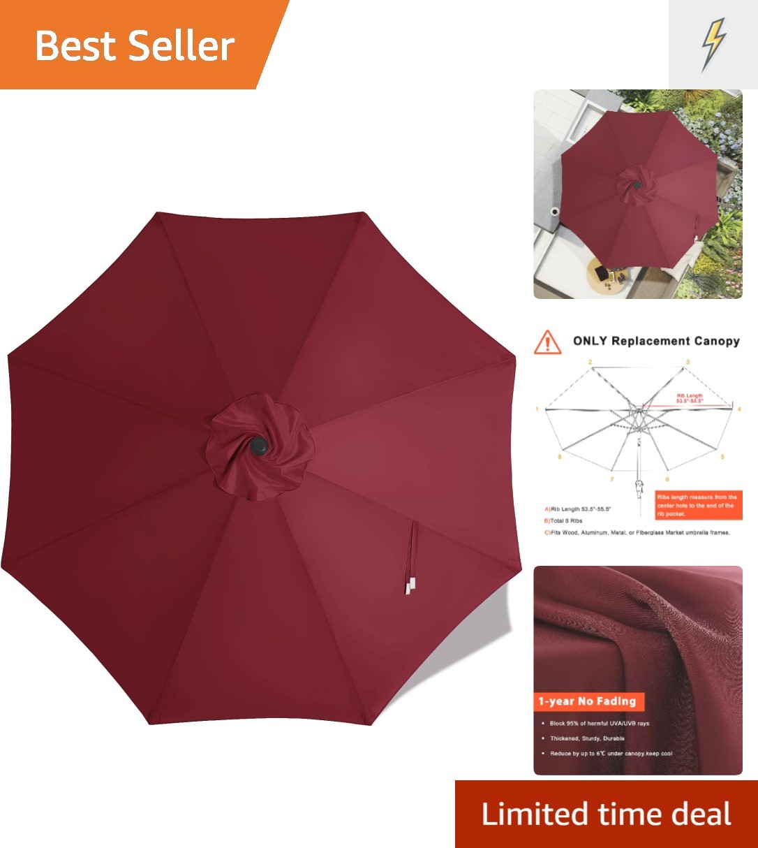 For 8 Ribs-burgundy Canopy Only