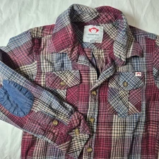 Appaman Boys Shirt Plaid Flannel Long Sleeve Button Up Shirt Size 7 Elbow Patch