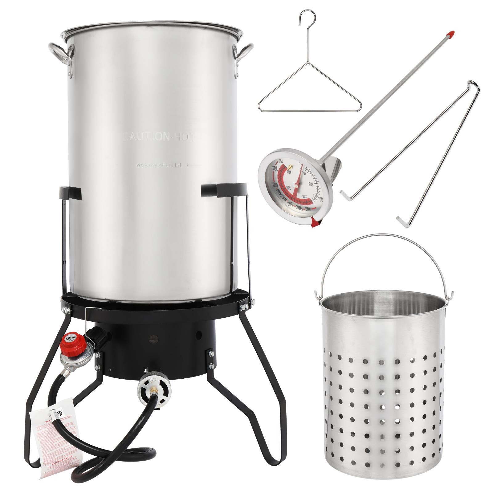Stainless Steel Deluxe Turkey Fryer Pot Kit with 54,000BTU Burner for Seafood