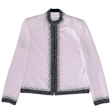 Stunning St John Evening by Marie Gray Pink Black Embellished Knit Zip Jacket 8
