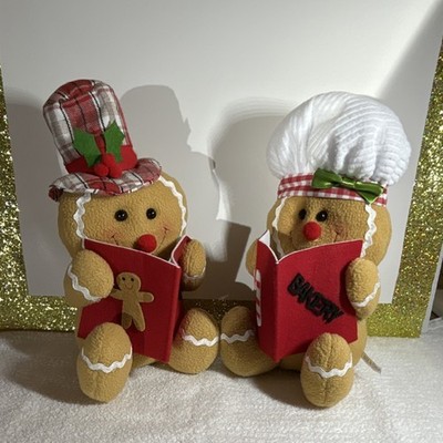 Gingerbread 12  Tall  Plush Carolers Christmas Decor 12  Chef & Top Hat Holiday 