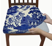 DINING CHAIR COVER- 2Pcs Set Dining Chair Seat Covers, Retro Blue Pattern