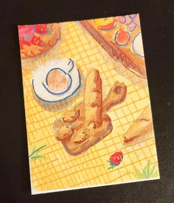 ACEO: Original Gouache Painting (6,4 x 8,9 cm): yellow Picknick 3/4 by Lenahui