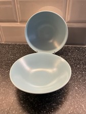 Poole Twintone Sky Blue & Dove Grey C104 - 2 x 16 cm Cereal / Dessert Bowls