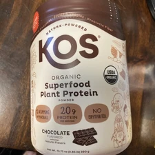 KOS Vegan Protein Powder, Chocolate USDA Organic - Low Carb Pea Protein Blend