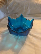 Vintage Viking Glass Epic Stockholm Spiked 5 Point Lotos Bowl Bluenique
