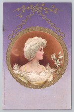 C.W. Faulkner Gilt & Embossed Lady with Flowers - Printed in Germany
