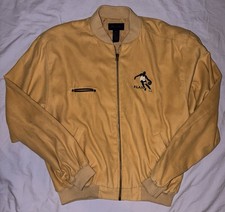 90s Vintage Antigua P.L.A.Y Basketball Jacket Latin Slogan Faux Suede Bomber XL