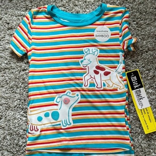 Mick Mack LTD Bamboo Shortsleeve Set Size 4T NWT Red Blue Striped Puppies Soft - Picture 2 of 7