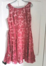 Phase Eight Deep Rose Floral Lace Occasion Dress Size 16, Feature Belt,EXC. Cond