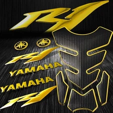 4PCs Chromed Gold Fuel Tank Pad+8" 3D Logo+Letter+for YZF-R1/R1S Emblem Sticker