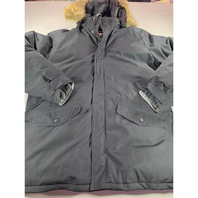 Rainforest Mens XL Black Down Filled Parka Membrane System Faux Fur Hood Jacket