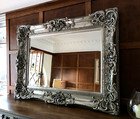 Large Wood Bevel Wall Mirror Rococo Antique Champagne Silver Ornate Metal Fix