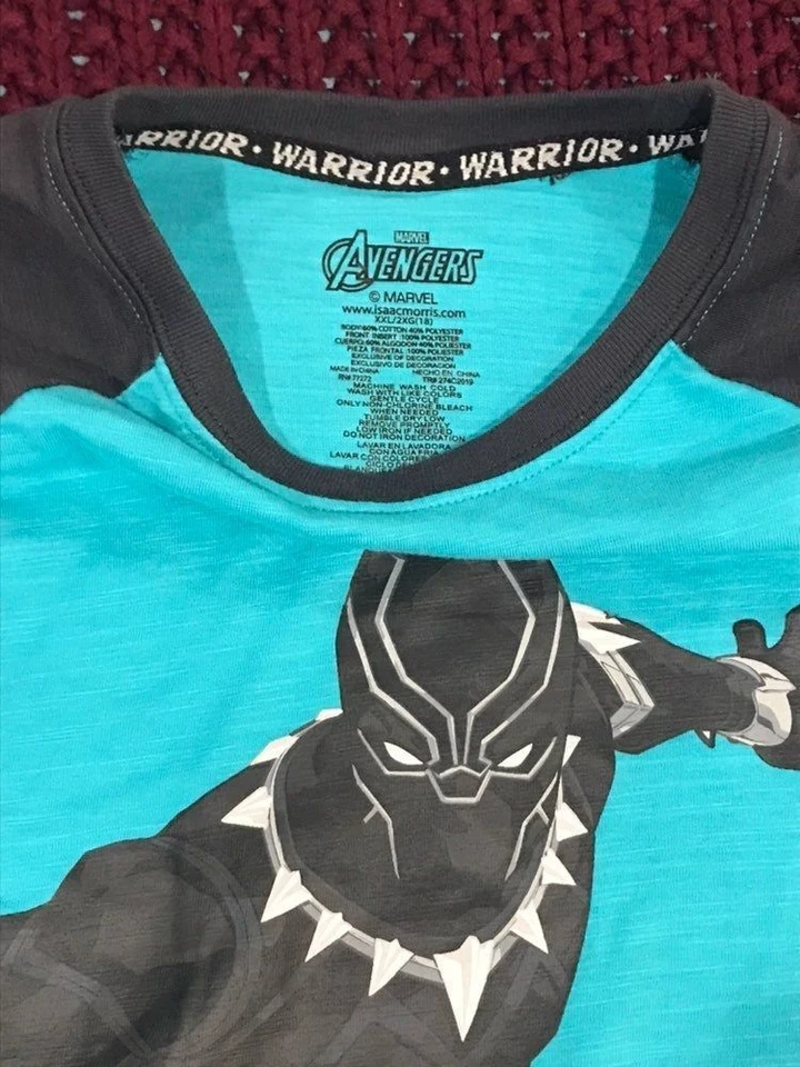Camisa Infantil MARVEL Pantera Negra Talla XXL (18) Estampado Vengadores Dos Tonos Foto 3 de 3