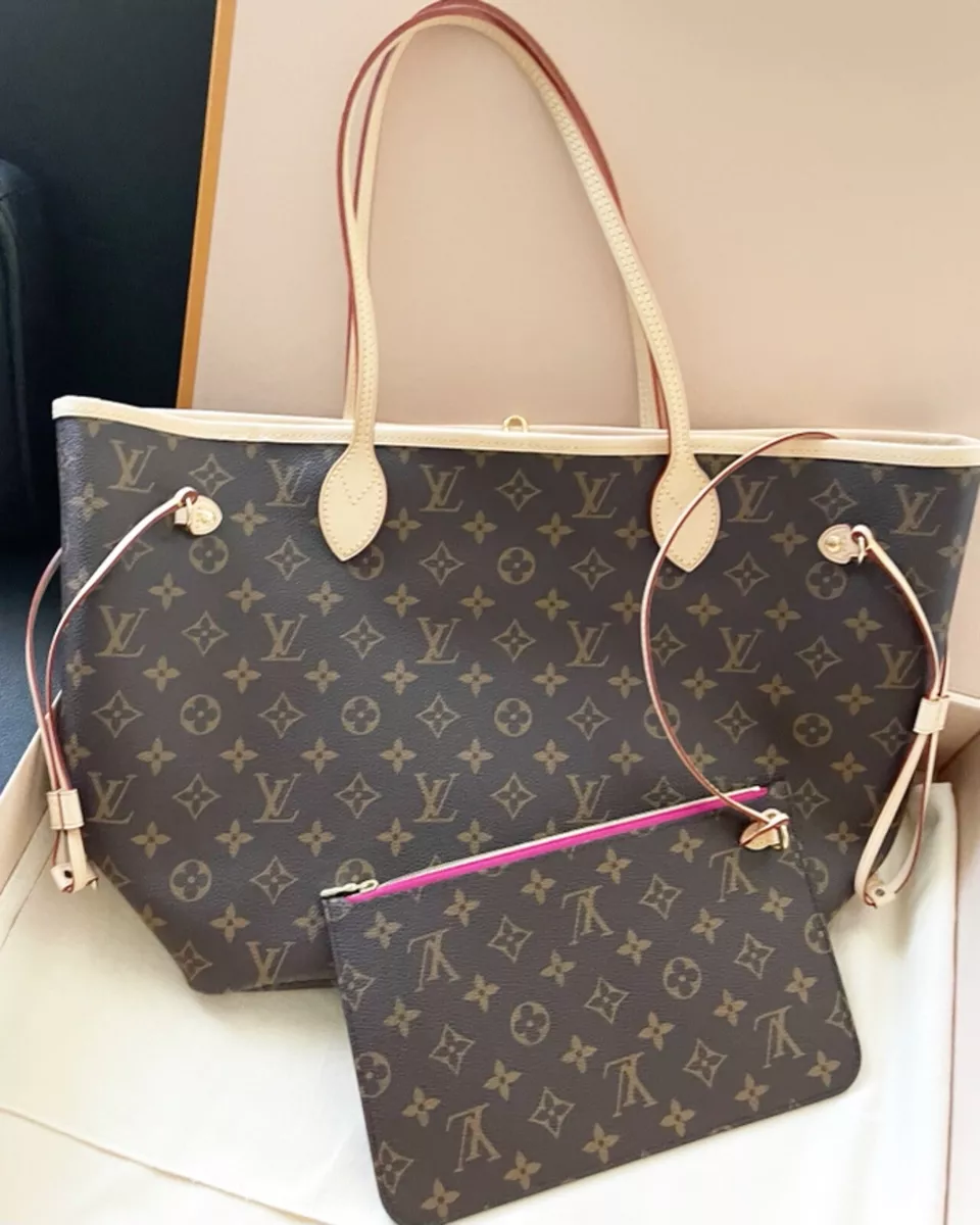 Louis Vuitton Neverfull MM Monogram Canvas Tote Bag, Pivoine