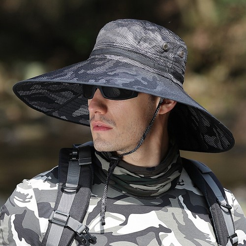 Breite Krempe Sonnenhut Tarnkappe Sommer Outdoor Angelschutz Herren Damen - Picture 12 of 14