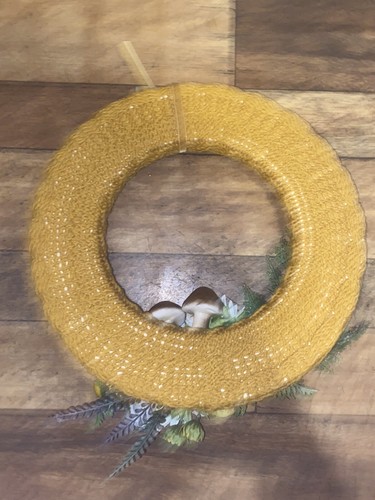 Vintage Style Hand Knitted Autumn Wreath With Faux Sunflowers Mushrooms Leaves - Picture 21 of 24