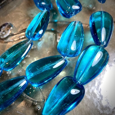 40mm Sapphire Blue Glass Faceted Teardrop Pendant Bead - Briolette Shape For Jewelry Making