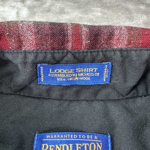 Pendleton Lodge Wool Shirt Size XL Dark Red Plaid Virgin Robinson Tartan - Picture 4 of 7