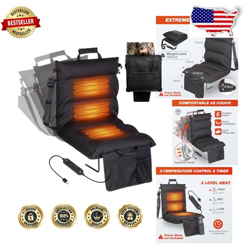 Ergonomic Heated Stadium Seat with Cushion & 3 Heat Levels - Outdoor Essential