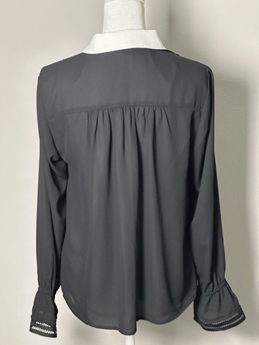 Halogen Women’s Blouse Black and White Long Sleeve Blouse with Bell Cuffs Size S - Picture 6 of 18