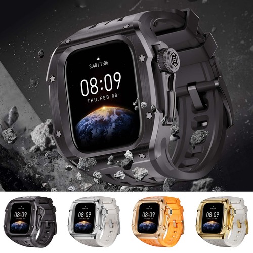 For iWatch Series 10 46mm Skin-Feel Silicone Band Strap +Metal Bumper Watch Case