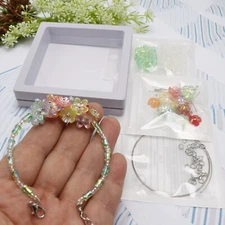 New  Aurora Green Bambo Beaded Bracelet DIY Kit Includes MIxed Floral Charms+BOX
