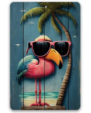 Metal Sign - Life's a Beach Flamingo - Summer House Indoor or Outdoor Decor