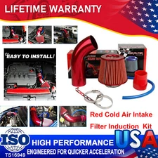 Red Cold Air Intake Filter Induction Kit Pipe Power Flow Hose System Car Auto US