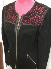 REBECCA TAYLOR 12 Black Quilted ZipFront BlazerJacket Lace ZipPockets 4-A304-3