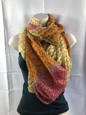 Women's Scarf Multicolor Floral Scattered Print Stitched Border Wrap Shawl