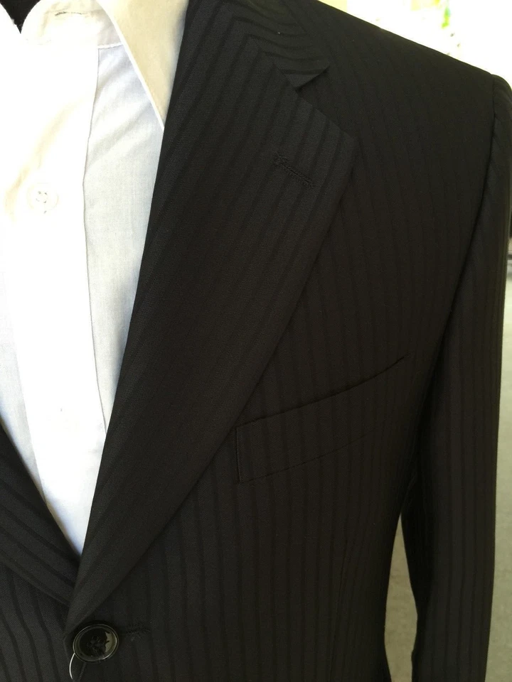 Traje de hombre de 3 botones tono sobre tono a rayas chaqueta y pantalones de lana negro 38R ~ 56L Foto 3 de 3