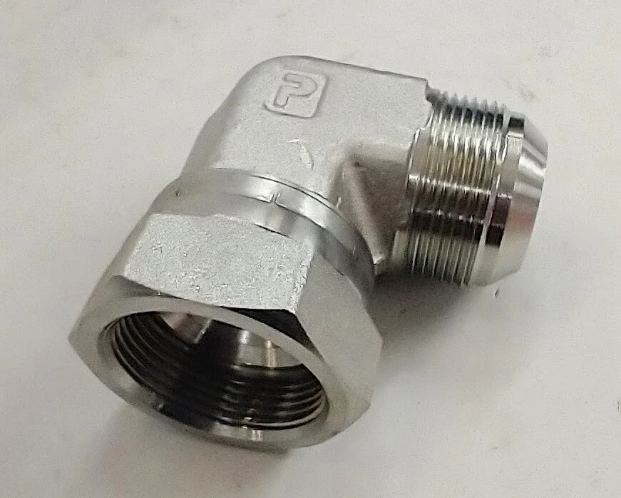 PARKER 1-1/4" JIC TO 1-1/4" SWIVEL COMPRESSION 90° STEEL ELBOW 2250-20-20 - Image 2 of 3