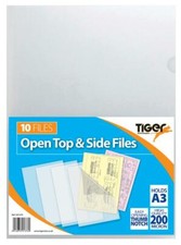Tiger A3 Clear Plastic Report Files Open Top & Side Covers Folder Wallet Sleeves