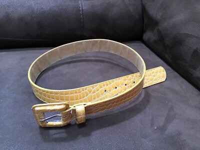 Rolfs Embossed Yellow Crocodile Leather Lining Belt M/1.5 W Covered Buckle