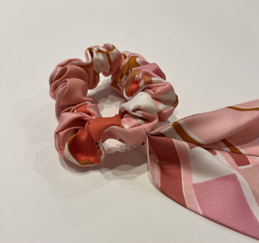 Hermes Scrunchie Hair Tie Pink Ribbon Twilly Ladies' Fashion