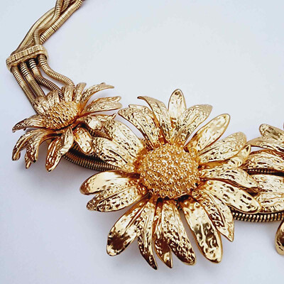 New Zara Gold Metal Daisy Flower Chain Belt Lobster Clasp Size 30