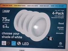 Feit Electric 5-6 inch Led Recessed Dimmable Downlights Multiple Shades - 4 Pack
