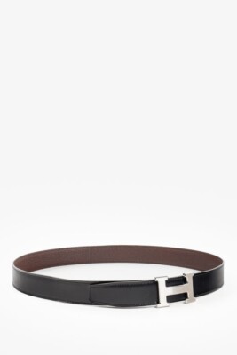 Hermes Black/Brown Togo Calfskin H Buckle Reversible Belt  display picture 2