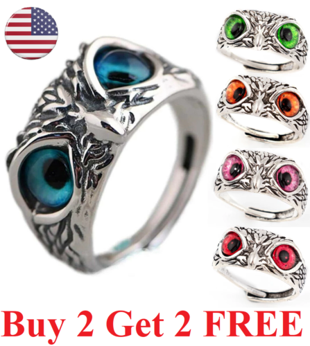 Womens Cute Adjustable Owl Bird Ring Stainless Steel For Women Teen Girls 5-9 - Picture 1 of 12